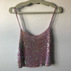 Vintage sequined crop top Pink size Large